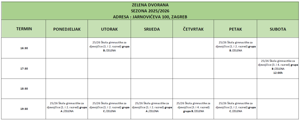 Škola gimnastike za djevojčice Zelena25